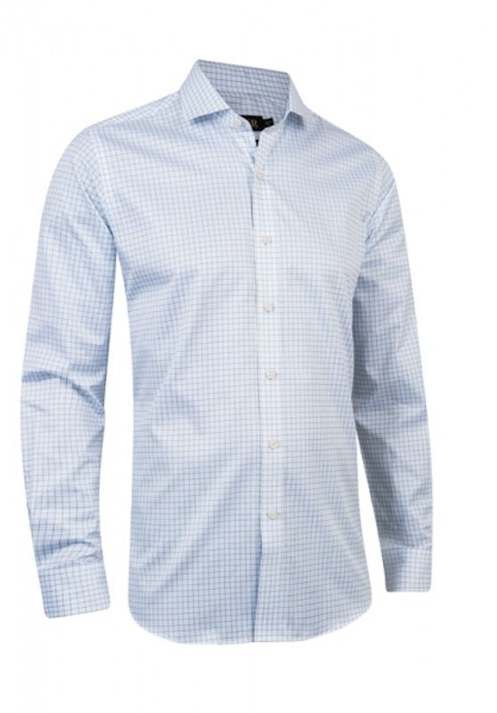 Exclusive Two-Ply White/Blue Check Business Shirt